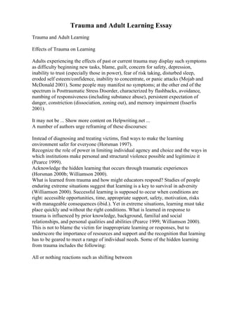 Trauma Essay Example Proposal Essay Example | PDF