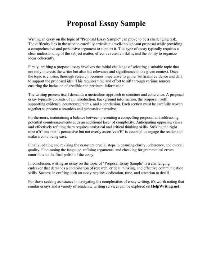 Proposal Essay Sample. Alfred University | PDF