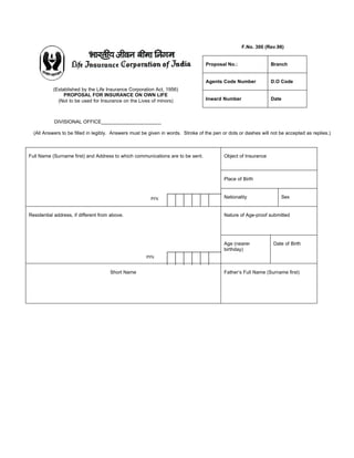 Proposal For Insurance On Own Life | PDF
