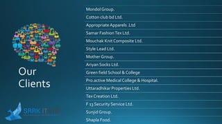 Mondol Group.
Cotton club bd Ltd.
AppropriateApparels .Ltd
Samar FashionTex Ltd.
Mouchak Knit Composite Ltd.
Style Lead Ltd.
Mother Group.
Ariyan Socks Ltd.
Green field School & College
Pro.active Medical College & Hospital.
Uttaradhikar Properties Ltd.
Tex Creation Ltd.
F 13 Security Service Ltd.
Sunjid Group.
Shapla Food.
 