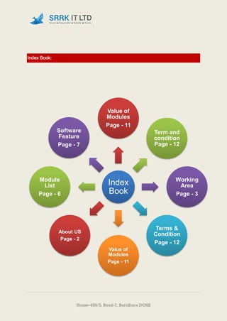 House-458/3, Road-7, Baridhara DOHS
Index Book:
Index
Book
Value of
Modules
Page - 11
Term and
condition
Page - 12
Working
Area
Page - 3
Terms &
Condition
Page - 12
Value of
Modules
Page - 11
About US
Page - 2
Module
List
Page - 6
Software
Feature
Page - 7
 