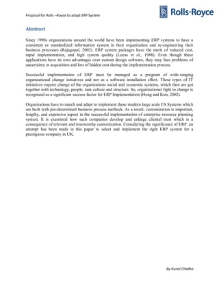 Proposal for rolls royce to adapt an erp system | PDF