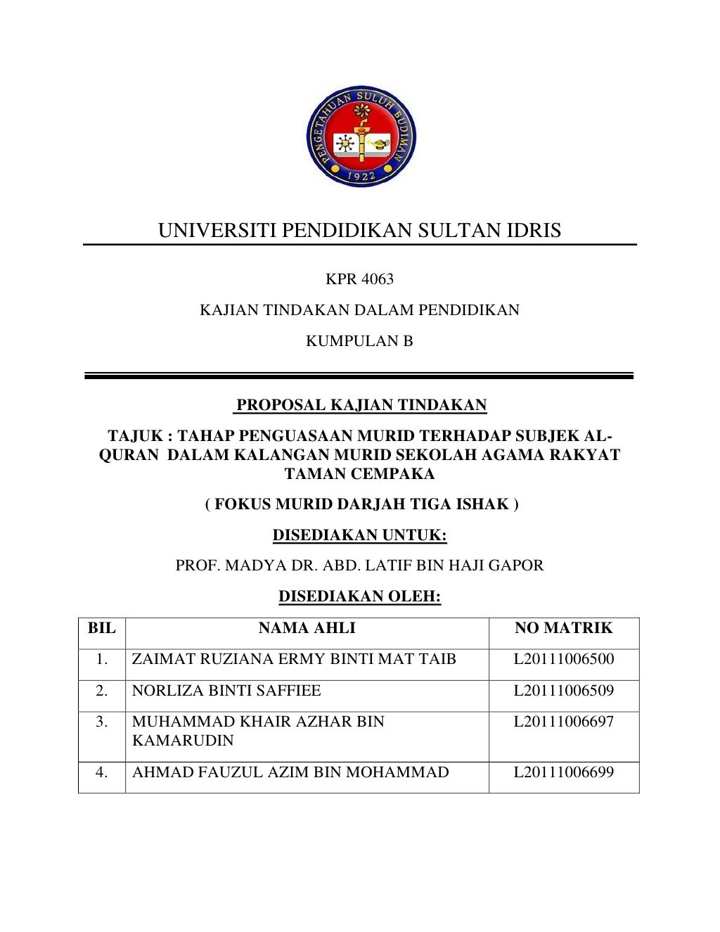 Contoh Kajian Tindakan Pendidikan Proposal Kajian Tindakan Riset