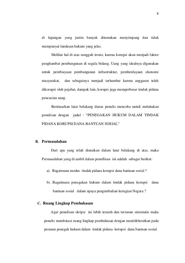 Proposal Skripsi Penegakan Hukum TP korupsi dana bansos