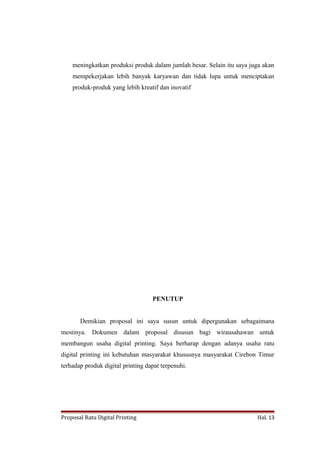 Proposal Perintisan Usaha Ratu Digital Printing | PDF