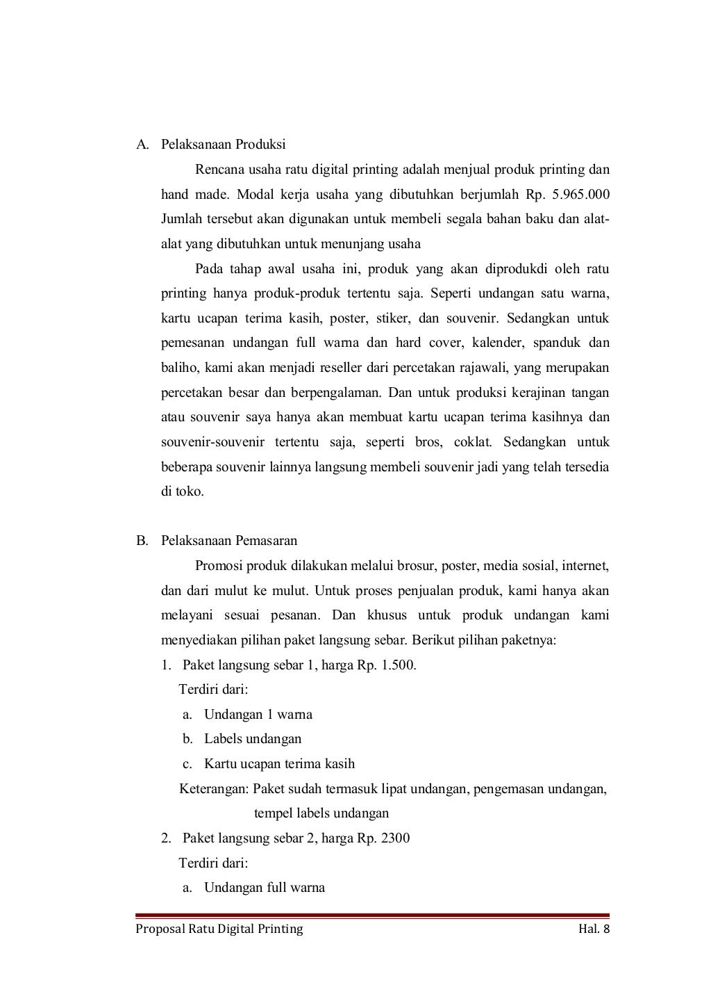 Proposal Perintisan Usaha Ratu Digital Printing