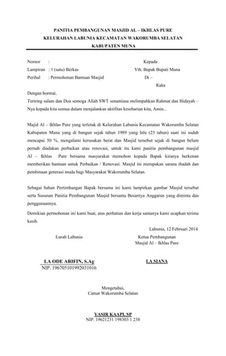 Proposal masjid al ikhlas labunia kec. wakorsel | DOCX