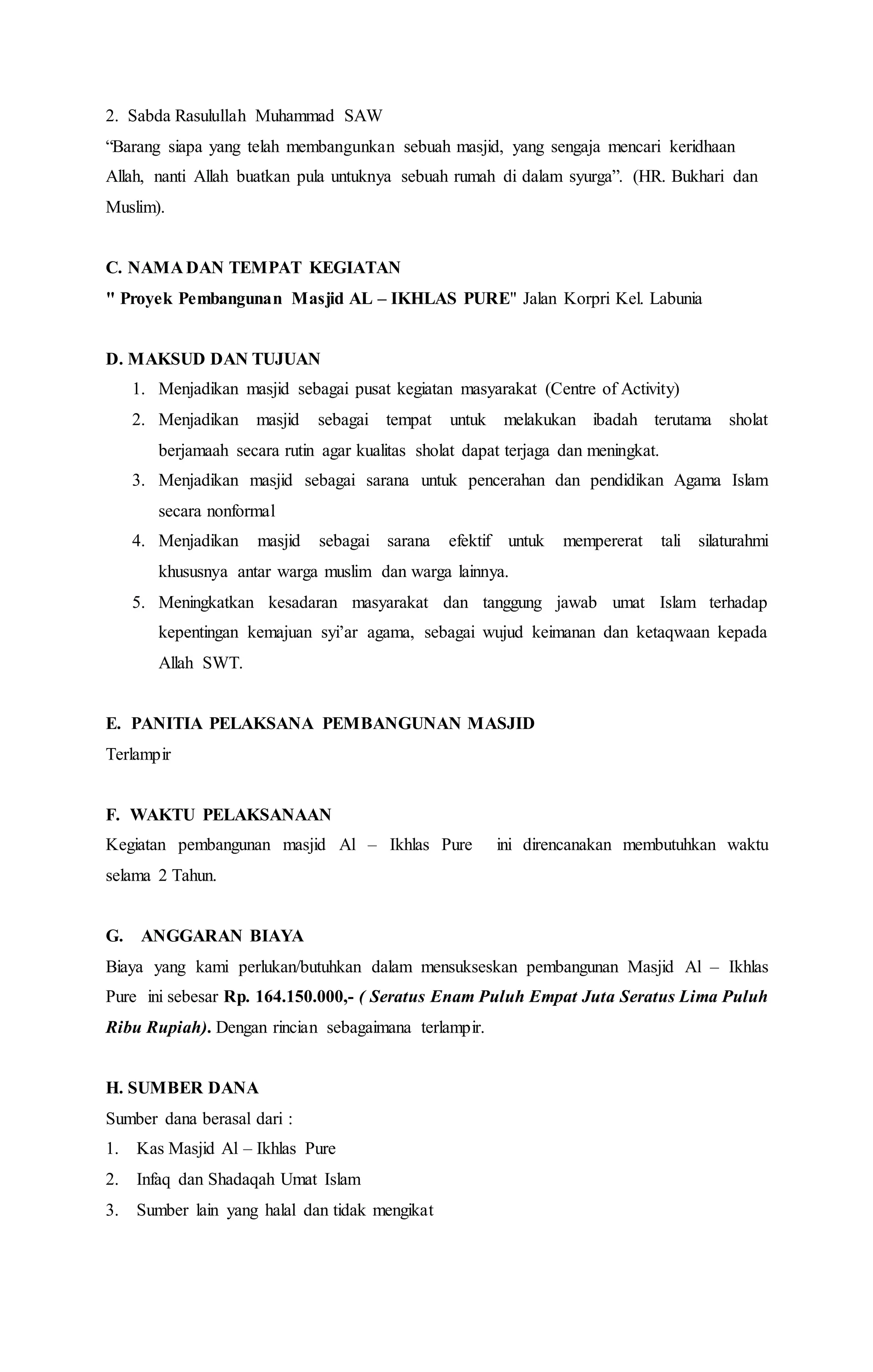 Proposal masjid al ikhlas labunia kec. wakorsel | DOCX