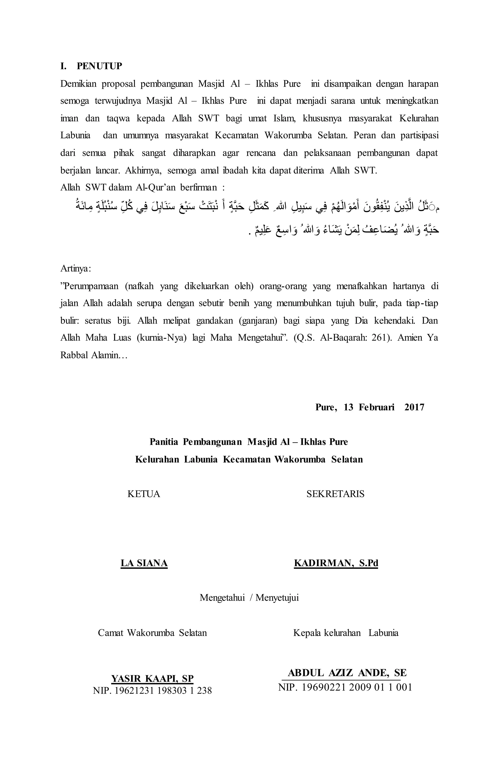 Proposal masjid al ikhlas labunia kec. wakorsel | DOCX