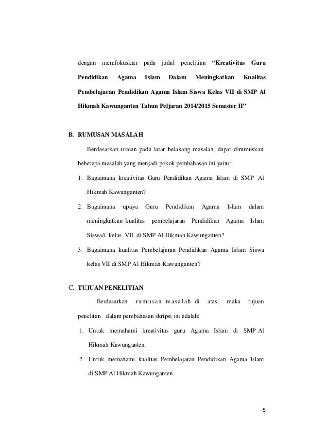 Contoh Rumusan Masalah Skripsi Pendidikan Pejuang Skripsi
