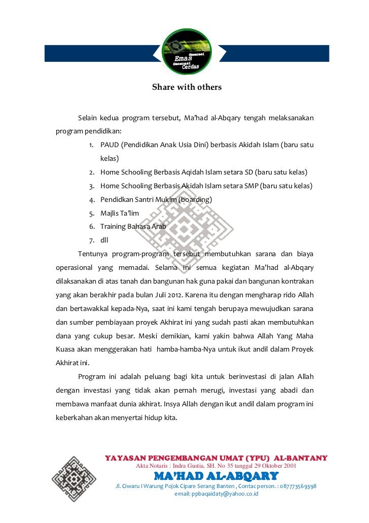 Proposal Pembangunan Ma Had Al Abqary Berbeasiswa