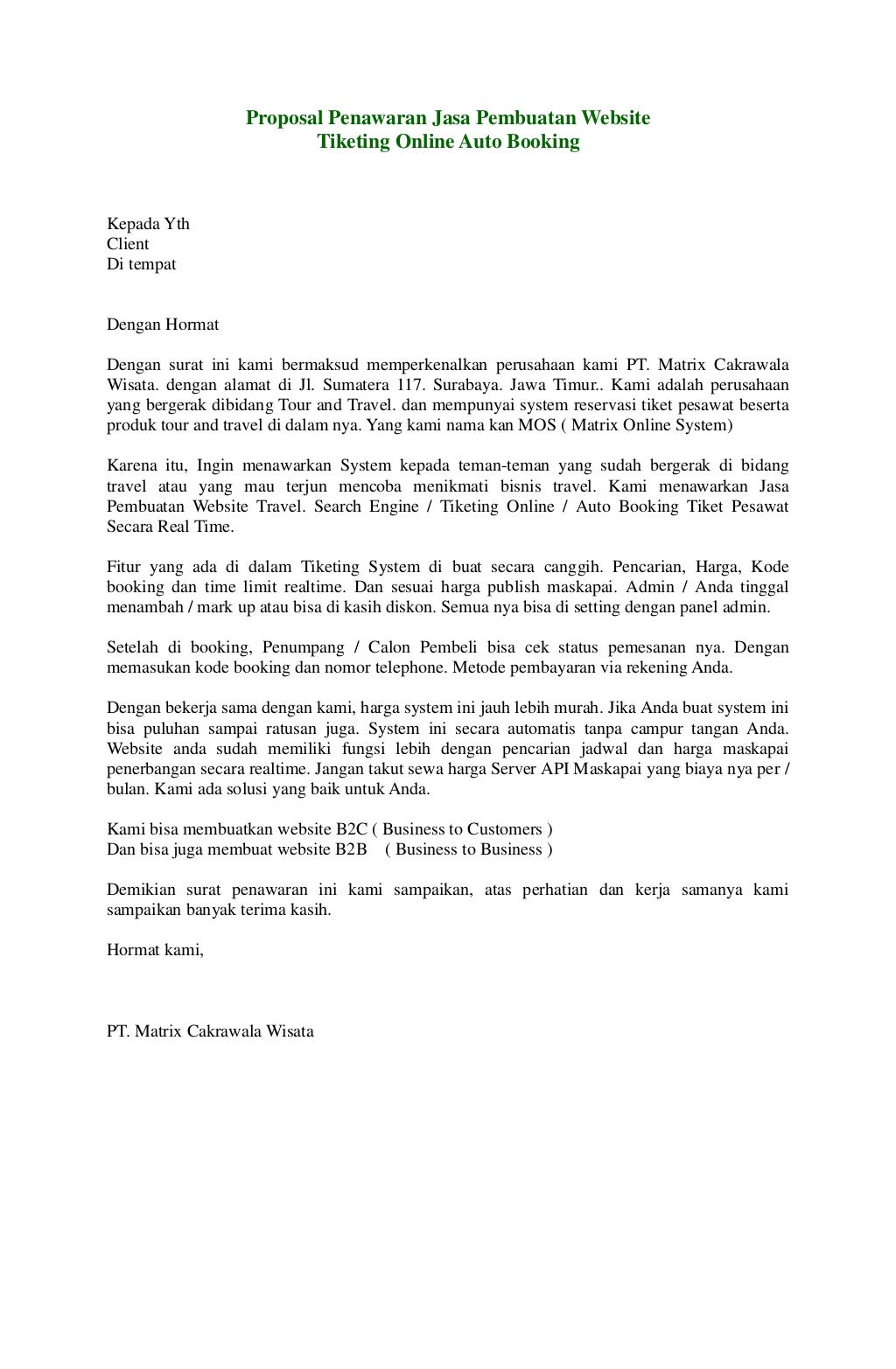 Proposal Penawaran Jasa Pembuatan Website Tiketing Online