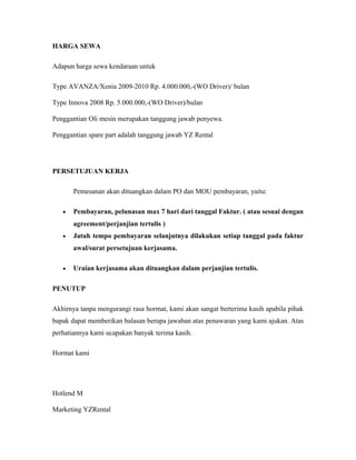 Proposal Penawaran Kerjasama Rental