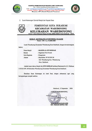 JUNWANGI
http : //www.masjiddesajunwangi.blogspot.com/
email : masjiddesajunwangi@gmail.com & masjiddesajunwangi@yahoo.com
Contoh Dokumen Pendirian Masjid 10
2. Surat Keterangan Domisili Masjid dari Kepala Desa
 