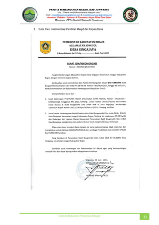 JUNWANGI
http : //www.masjiddesajunwangi.blogspot.com/
email : masjiddesajunwangi@gmail.com & masjiddesajunwangi@yahoo.com
Contoh Dokumen Pendirian Masjid 11
3. Surat Izin / Rekomendasi Pendirian Masjid dari Kepala Desa
 