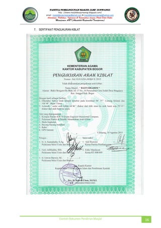 JUNWANGI
http : //www.masjiddesajunwangi.blogspot.com/
email : masjiddesajunwangi@gmail.com & masjiddesajunwangi@yahoo.com
Contoh Dokumen Pendirian Masjid 16
7. SERTIFIKAT PENGUKURAN KIBLAT
 