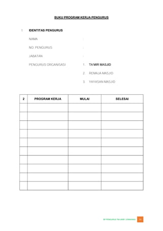 JUNWANGI 23
BUKU PROGRAM KERJA PENGURUS
IDENTITAS PENGURUS
2 PROGRAM KERJA MULAI SELESAI
 