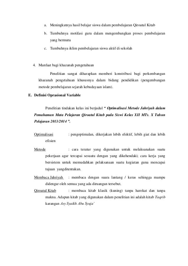 Contoh proposal PTK PBA optimalisasi metode jahriyah dalam 