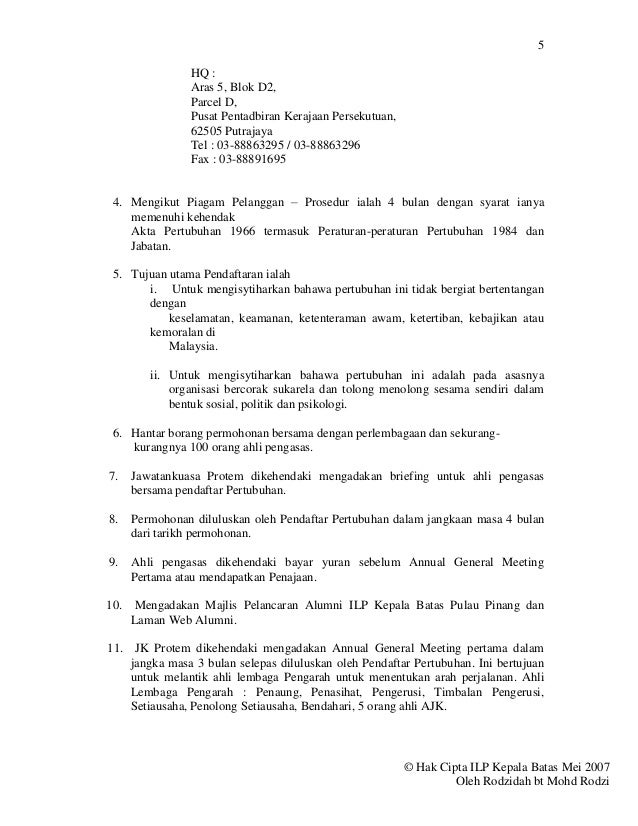 Proposal Penubuhan Alumni ILP Kepala Batas, 2007