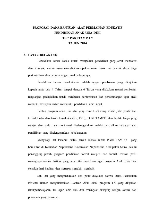 Contoh proposal taman kanak kanak