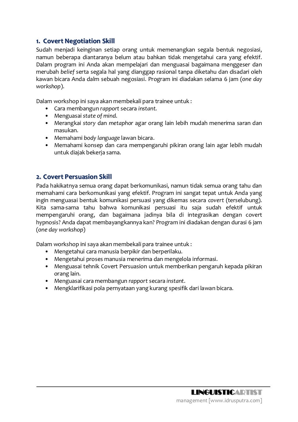 Proposal program in house training