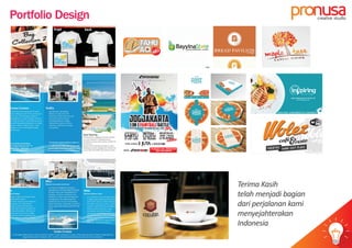 Portfolio Design
Terima Kasih
telah menjadi bagian
dari perjalanan kami
menyejahterakan
Indonesia
pr usacreative studio
idea
P R O U D L Y P R E S E N T S
HARI/TANGGAL :HARI/TANGGAL :
SABTUSABTU17 OKT 201517 OKT 2015
SISTEM :SISTEM :
½ KOMPETISI½ KOMPETISI
32 TEAM32 TEAM
VENUE :VENUE :
TOTAL HADIAHTOTAL HADIAH 3 JUTA3 JUTA + VOUCHER+ VOUCHER
JOGJAKARTAJOGJAKARTA3on3paintballbattle3on3 battlepaintball
20152015UNTUK UMUM / PEMULAYOUNG GUNUNTUK UMUM / PEMULAYOUNG GUN
REGISTRASI :REGISTRASI :
300K / TEAM300K / TEAM
(3 PLAYERS)(3 PLAYERS)
FREE 500 peluru
Pendaftaran & Info : 081328272248
Open class (Optional)
 