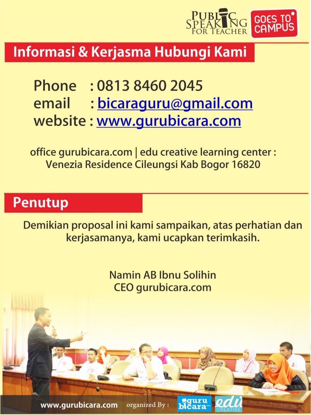 Proposal public speaking for teacher goes to campus