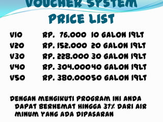 KEISTIMEWAAN RO. AIROLA
 pH 7 (sesuai dengan pH darah
    manusia)
   Tidak berasa
   Tidak berbau
   Tidak berwarna
   TDS rendah < 10 ppm (air minum
    ideal)
   Menyegarkan tubuh
   Bebas dari bahan pencemar
   Bebas dari mikroba atau virus yang
    berbahaya

      Sumber: Dinas Kesehatan Kabupaten Garut
 