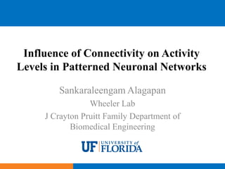 Influence of Connectivity on Activity
Levels in Patterned Neuronal Networks

        Sankaraleengam Alagapan
                 Wheeler Lab
     J Crayton Pruitt Family Department of
            Biomedical Engineering
 