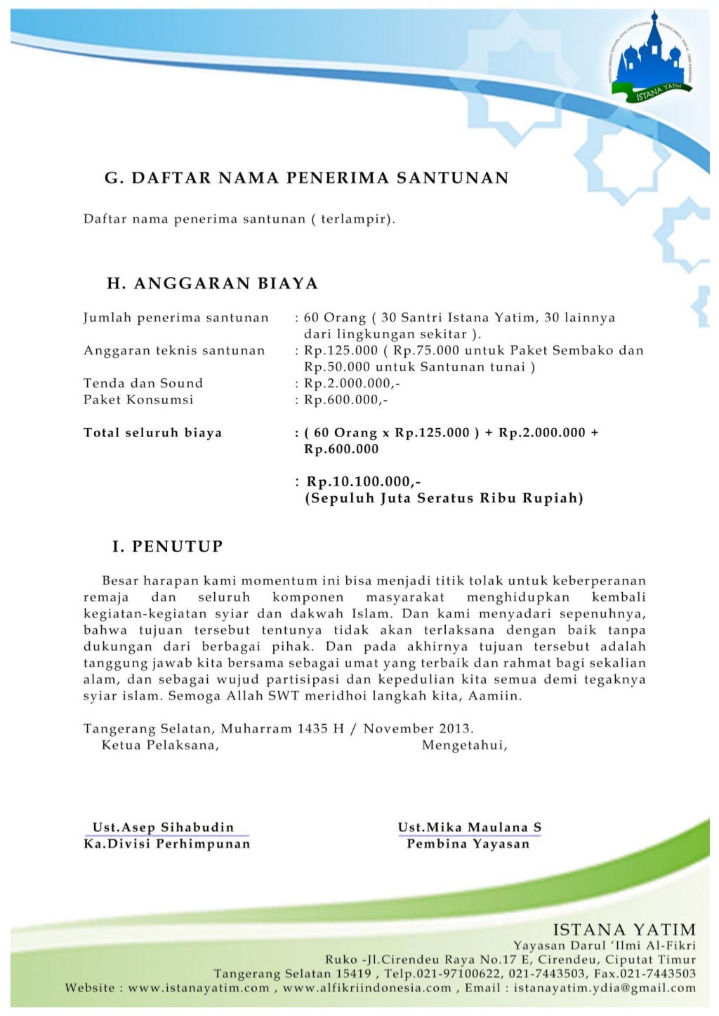 Proposal santunan yatim 10 muharram 1435 h