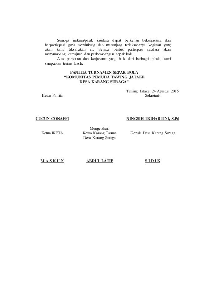 Contoh Proposal Turnamen Sepak Bola Karang Taruna Sketsa