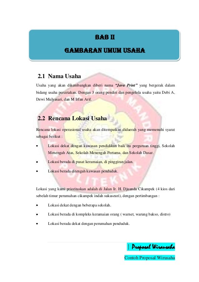 Contoh Proposal Wirausaha  Loak.info