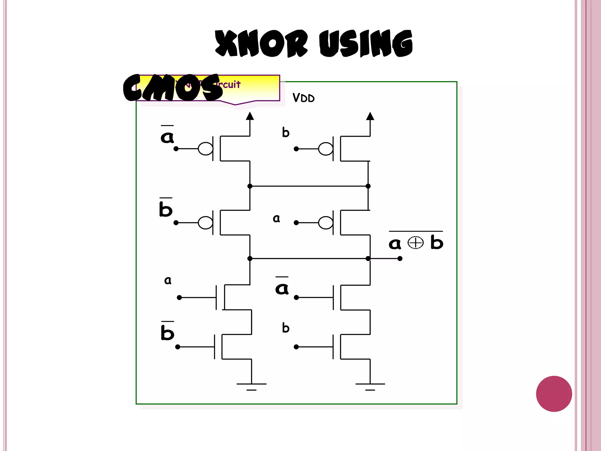 XNOR CircuitVDDbaabXNOR using CMOS