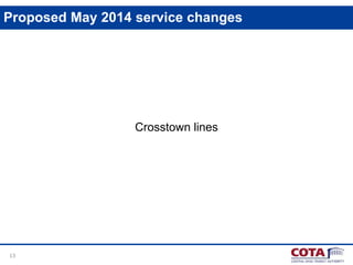 Proposed May 2014 service changes

Crosstown lines

13

 