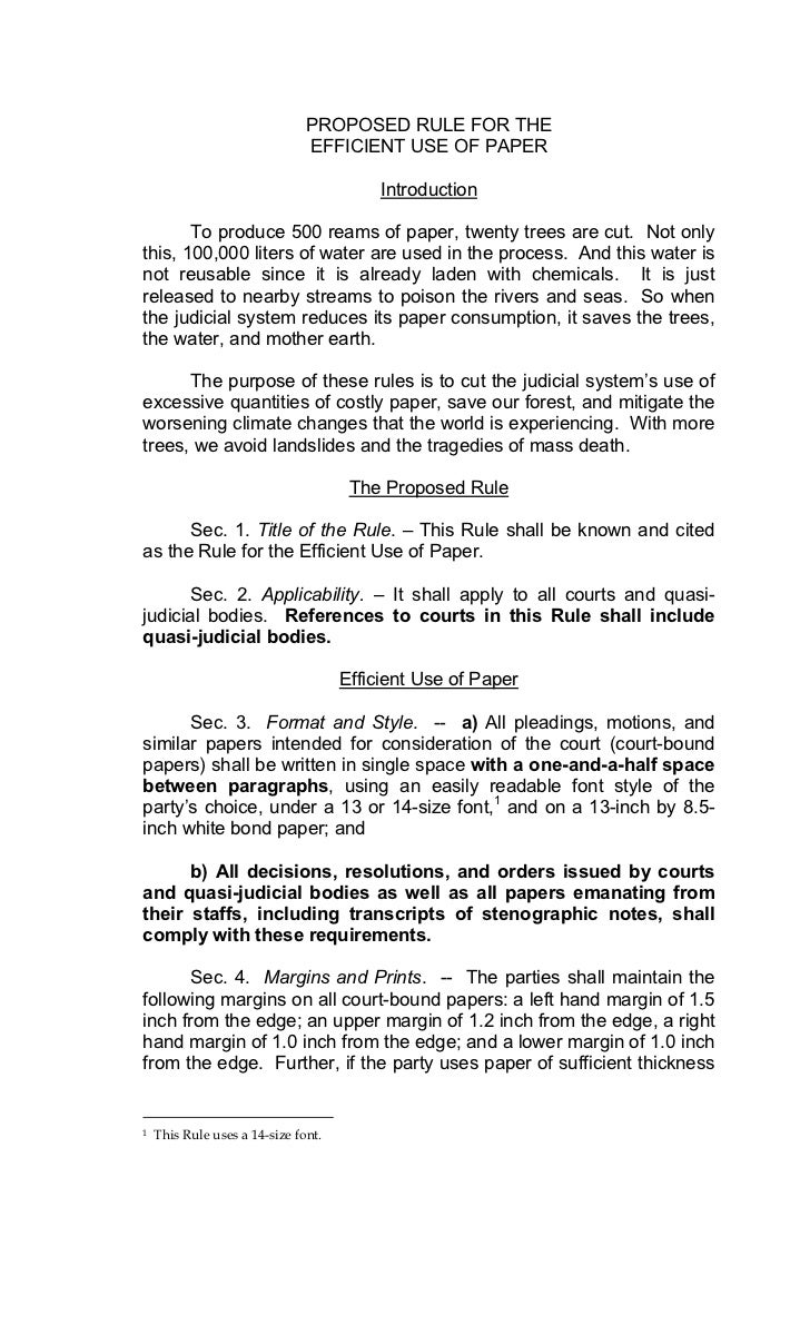 proposed rule for efficient use of paper
