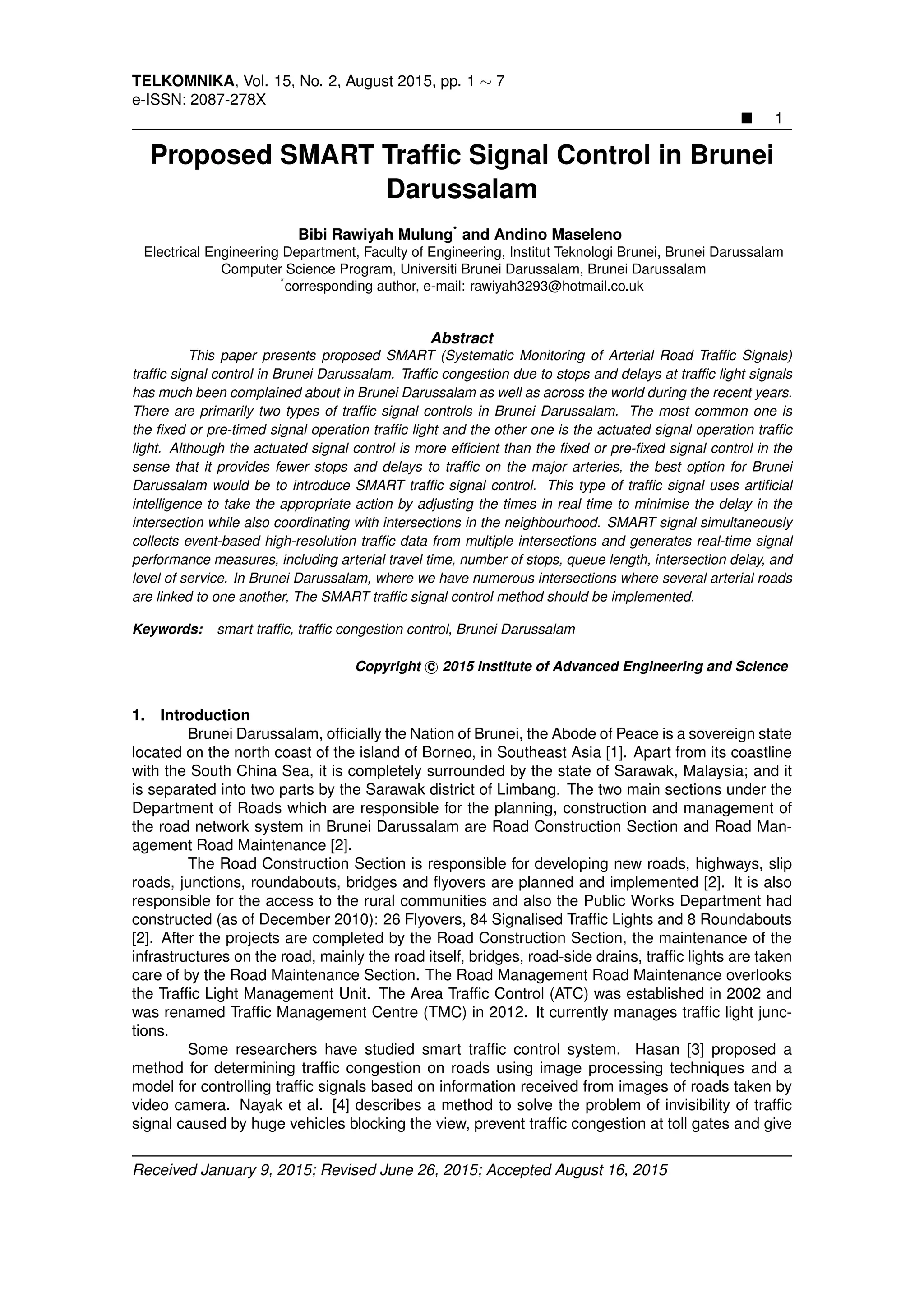 Proposed smart traffic signal control in brunei darussalam | PDF