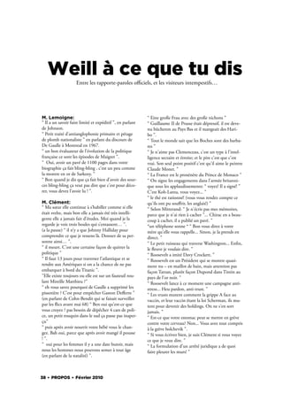 Weill à ce que tu dis
                    Entre les rapporte-paroles oﬃciels, et les visiteurs intempestifs…




M. Lemoigne:                                               “ Eine große Frau avec des große nichons ”
“ Il a un savoir faire limité et expéditif ”, en parlant   “ Guillaume II de Prusse était dépressif, il est deve-
de Johnson.                                                nu bûcheron au Pays Bas et il mangeait des Hari-
“ Petit traité d’antianglophonie primaire et pétage        bo ”.
de plomb nationaliste ” en parlant du discours de          “ Tout le monde sait que les Boches sont des barba-
De Gaulle à Montreal en 1967.                              res ”
“ un bon évaluateur de l’évolution de la politique         “ Je n'aime pas Clemenceau, c'est un type à l'intel-
française ce sont les épisodes de Maigret ”.               ligence sectaire et étroite; et le pire c'est que c'est
“  Oui, avoir un pavé de 1100 pages dans votre             vrai. Son seul point positif c'est qu'il aime le peintre
biographie ça fait bling-bling , c’est un peu comme        Claude Monet. ”
la montre en or de Sarkozy. ”                              “ La France est le proxénète du Prince de Monaco ”
“ Bon quand je dis que ça fait bien d’avoir des sour-      “ On signe les engagements dans l'armée britanni-
ces bling-bling ça veut pas dire que c’est pour déco-      que sous les applaudissements: “ voyez! Il a signé! ”
rer, vous devez l’avoir lu ! ”.                            C'est Koh-Lanta, vous voyez... ”
                                                           “ le thé est rationné! (vous vous rendez compte ce
M. Clément:                                                qu'ils ont pu souﬀrir, les anglais!) ”
“ Ma sœur elle continue à s’habiller comme si elle         “ Selon Mitterand: “ Je n'écris pas mes mémoires,
était svelte, mais bon elle a jamais été très intelli-     parce que je n'ai rien à cacher ”... Chirac en a beau-
gente elle a jamais fait d’études. Moi quand je la         coup à cacher, il a publié un pavé. ”
regarde je vois trois boules qui s’entassent… ”.           *un téléphone sonne * “ Bon vous direz à votre
(a la pause) “ il n’y a que Johnny Halliday pour           mère qu'elle vous rappelle... Sinon, je la prends en
comprendre ce que je ressens là. Donner de sa per-         direct. ”
sonne ainsi… ”.                                            “ Le petit ruisseau qui traverse Washington... En n,
“ il meurt. C’est une certaine façon de quitter la         le euve je voulais dire. ”
politique ”                                                “ Roosevelt a imité Davy Crockett. ”
“ Il faut 13 jours pour traverser l’atlantique et se       “ Roosevelt est un Président qui se montre quasi-
rendre aux Amériques si on a la chance de ne pas           ment nu – en maillot de bain, mais attention pas
embarquer à bord du Titanic ”.                             façon Tarzan, plutôt façon Dupond dans Tintin au
"Elle existe toujours ou elle est sur un fauteuil rou-     pays de l'or noir. ”
lant Mireille Matthieu ?"                                  “ Roosevelt lance à ce moment une campagne anti-
“ eh vous savez pourquoi de Gaulle a supprimé les          stress... Heu pardon, anti-trust. ”
pissotière ? C’est pour empêcher Gaston Deﬀerre ”          “ Les trusts mutent comment la grippe A face au
(en parlant de Cohn-Bendit qui se faisait surveiller       vaccin, et leur vaccin étant la loi Scherman, ils mu-
par les ics avant mai 68) “ Ben oui qu'est-ce que          tent pour devenir des holdings. On ne s'en sort
vous croyez ? pas besoin de dépêcher 4 cars de poli-       jamais. ”
ce, un petit rouquin dans le sud ça passe pas inaper-      “ Est-ce que votre estomac peut se mettre en grève
çu"                                                        contre votre cerveau? Non... Vous avez tout compris
“ puis après avoir nourrit votre bébé vous le chan-        à la grève bolchevik ”.
gez. Bah oui, parce que après avoir mangé il pousse        “ Si vous écrivez bien, je suis Clément si vous voyez
! ”.                                                       ce que je veux dire. ”
“  oui pour les femmes il y a une date butoir, mais        “ La formulation d'un arrêté juridique a de quoi
nous les hommes nous pouvons semer à tout âge              faire pleurer les murs! ”
(en parlant de la natalité) ”.



38 . PROPOS . Février 2010
 