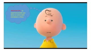 PROPOSICIÓN.- Es
aquel enunciado que
tiene un único valor
(verdadero o falso.
 