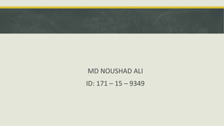 MD NOUSHAD ALI
ID: 171 – 15 – 9349
 