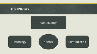 CONTINGENCY
Contingency
NeitherTautology Contradiction
 