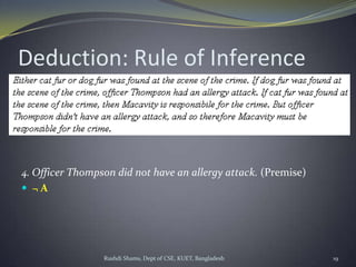 Rushdi Shams, Dept of CSE, KUET, Bangladesh 19
Deduction: Rule of Inference
4. Officer Thompson did not have an allergy attack. (Premise)
 ¬ A
 