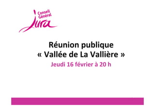 Réunion publique
« Vallée de La Vallière »
   Jeudi 16 février à 20 h



                             1
 
