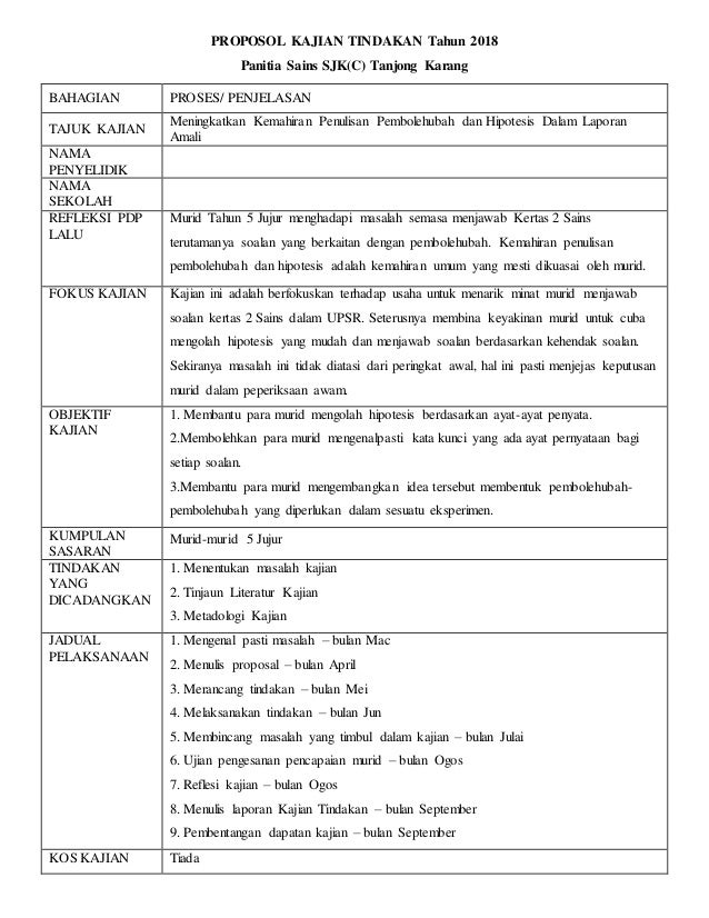 Proposol Kajian Tindakan Sains Thn 2018