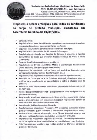 Propostas entregues pelo STMA a todos os candidatos a prefeito nas eleições municipais de 2016