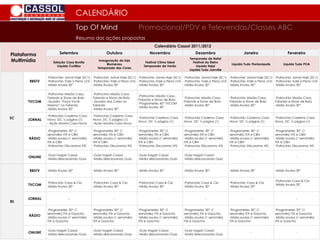 CALENDÁRIO
Top Of Mind Promocional/PDV e Televendas/Classes ABC
Resumo das ações propostas
60
Plataforma
Multimídia
Calendário Cassol 2011/2012
Setembro Outubro Novembro Dezembro Janeiro Fevereiro
Estação Casa Bonita
Liquida Curitiba
Inauguração da loja
Blumenau
Temporada das Cores
Festival Clima Ideal
Temporada de Verão
Temporada de Natal
Festival do Eletro
Liquida Itajaí
Liquida Tudo Joinville
Liquida Tudo Florianópolis Liquida Tudo POA
SC
RBSTV
-Patrocínio Jornal Hoje (SC1)
-Patrocínio Vale a Pena (JOI)
-Mídia Avulsa 30”
-Patrocínio Jornal Hoje (SC1)
-Patrocínio Vale a Pena (JOI)
-Mídia Avulsa 30”
-Patrocínio Jornal Hoje (SC1)
-Patrocínio Vale a Pena (JOI)
-Mídia Avulsa 30”
-Patrocínio Jornal Hoje (SC1)
-Patrocínio Vale a Pena (JOI)
-Mídia Avulsa 30”
-Patrocínio Jornal Hoje (SC1)
-Patrocínio Vale a Pena (JOI)
-Mídia Avulsa 30”
-Patrocínio Jornal Hoje (SC1)
-Patrocínio Vale a Pena (JOI)
-Mídia Avulsa 30”
TVCOM
-Patrocínio Missão Casa,
Falando e Show de Bola
-Quadro “Faça Você
Mesmo” no Falando
-Mídia Avulsa 30”
-Patrocínio Missão Casa,
Falando e Show de Bola
-Quadro das Cores no
Falando
-Mídia Avulsa 30”
-Patrocínio Missão Casa,
Falando e Show de Bola
-Programetes 60” TVCOM
-Mídia Avulsa 30”
-Patrocínio Missão Casa,
Falando e Show de Bola
-Mídia Avulsa 30”
-Patrocínio Missão Casa,
Falando e Show de Bola
-Mídia Avulsa 30”
-Patrocínio Missão Casa,
Falando e Show de Bola
-Mídia Avulsa 30”
JORNAL
-Patrocínio Caderno Casa
Nova DC ½ página (1)
- Ação Mostra Casa Nova
-Patrocínio Caderno Casa
Nova DC ½ página (1)
-Ação Mostra Casa Nova
-Patrocínio Caderno Casa
Nova DC ½ página (1)
-Patrocínio Caderno Casa
Nova DC ½ página (1)
-Patrocínio Caderno Casa
Nova DC ½ página (1)
-Patrocínio Caderno Casa
Nova DC ½ página (1)
RÁDIO
-Programetes 30” (1
sem/mês) ITA e CBN
-Mídia avulsa (1 sem/mês)
ITA e CBN
-Patrocínio Discorama ATL
-Programetes 30” (1
sem/mês) ITA e CBN
-Mídia avulsa (1 sem/mês)
ITA e CBN
-Patrocínio Discorama ATL
-Programetes 30” (1
sem/mês) ITA e CBN
-Mídia avulsa (1 sem/mês)
ITA e CBN
-Patrocínio Discorama ATL
-Programetes 30” (1
sem/mês) ITA e CBN
-Mídia avulsa (1 sem/mês)
ITA e CBN
-Patrocínio Discorama ATL
-Programetes 30” (1
sem/mês) ITA e CBN
-Mídia avulsa (1 sem/mês)
ITA e CBN
-Patrocínio Discorama ATL
-Programetes 30” (1
sem/mês) ITA e CBN
-Mídia avulsa (1 sem/mês)
ITA e CBN
-Patrocínio Discorama ATL
ONLINE
-Guia hagah Cassol
-Mídia direcionando Guia
-Guia hagah Cassol
-Mídia direcionando Guia
-Guia hagah Cassol
-Mídia direcionando Guia
-Guia hagah Cassol
-Mídia direcionando Guia
- -
RS
RBSTV -Mídia Avulsa 30” -Mídia Avulsa 30” -Mídia Avulsa 30” -Mídia Avulsa 30” -Mídia Avulsa 30” -Mídia Avulsa 30”
TVCOM
-Patrocínio Casa & Cia
-Mídia Avulsa 30”
-Patrocínio Casa & Cia
-Mídia Avulsa 30”
-Patrocínio Casa & Cia
-Mídia Avulsa 30”
-Patrocínio Casa & Cia
-Mídia Avulsa 30”
-Patrocínio Casa & Cia
-Mídia Avulsa 30”
-Patrocínio Casa & Cia
-Mídia Avulsa 30”
JORNAL - - - - - -
RÁDIO
-Programetes 30” (1
sem/mês) ITA e Gaúcha
-Mídia avulsa (1 sem/mês)
ITA e Gaúcha
-Programetes 30” (1
sem/mês) ITA e Gaúcha
-Mídia avulsa (1 sem/mês)
ITA e Gaúcha
-Programetes 30” (1
sem/mês) ITA e Gaúcha
-Mídia avulsa (1 sem/mês)
ITA e Gaúcha
-Programetes 30” (1
sem/mês) ITA e Gaúcha
-Mídia avulsa (1 sem/mês)
ITA e Gaúcha
-Programetes 30” (1
sem/mês) ITA e Gaúcha
-Mídia avulsa (1 sem/mês)
ITA e Gaúcha
-Programetes 30” (1
sem/mês) ITA e Gaúcha
-Mídia avulsa (1 sem/mês)
ITA e Gaúcha
ONLINE
-Guia hagah Cassol
-Mídia direcionando Guia
-Guia hagah Cassol
-Mídia direcionando Guia
-Guia hagah Cassol
-Mídia direcionando Guia
-Guia hagah Cassol
-Mídia direcionando Guia
- -
 