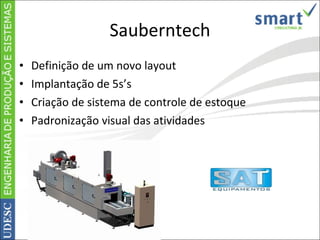 Sauberntech Definição de um novo layout Implantação de 5s’s Criação de sistema de controle de estoque Padronização visual das atividades 