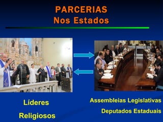PARCERIAS Nos Estados Líderes  Religiosos Assembleias Legislativas  Deputados Estaduais 