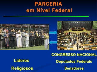 PARCERIA em Nível Federal Líderes  Religiosos CONGRESSO NACIONAL Deputados Federais Senadores 
