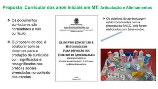 Proposta Curricular dos anos iniciais em MT: Articulação e Alinhamentos
 Os documentos
curriculares são
norteadores e não...