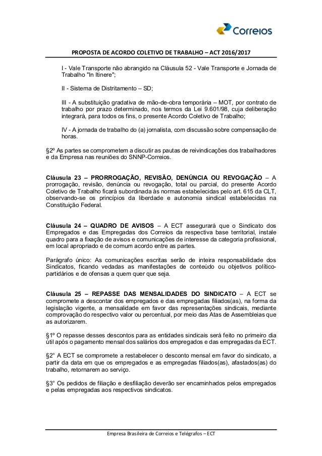 Proposta de acordo coletivo de trabalho 2016 2017 12092016 Proposta de acordo coletivo de trabalho 2016 2017 12092016